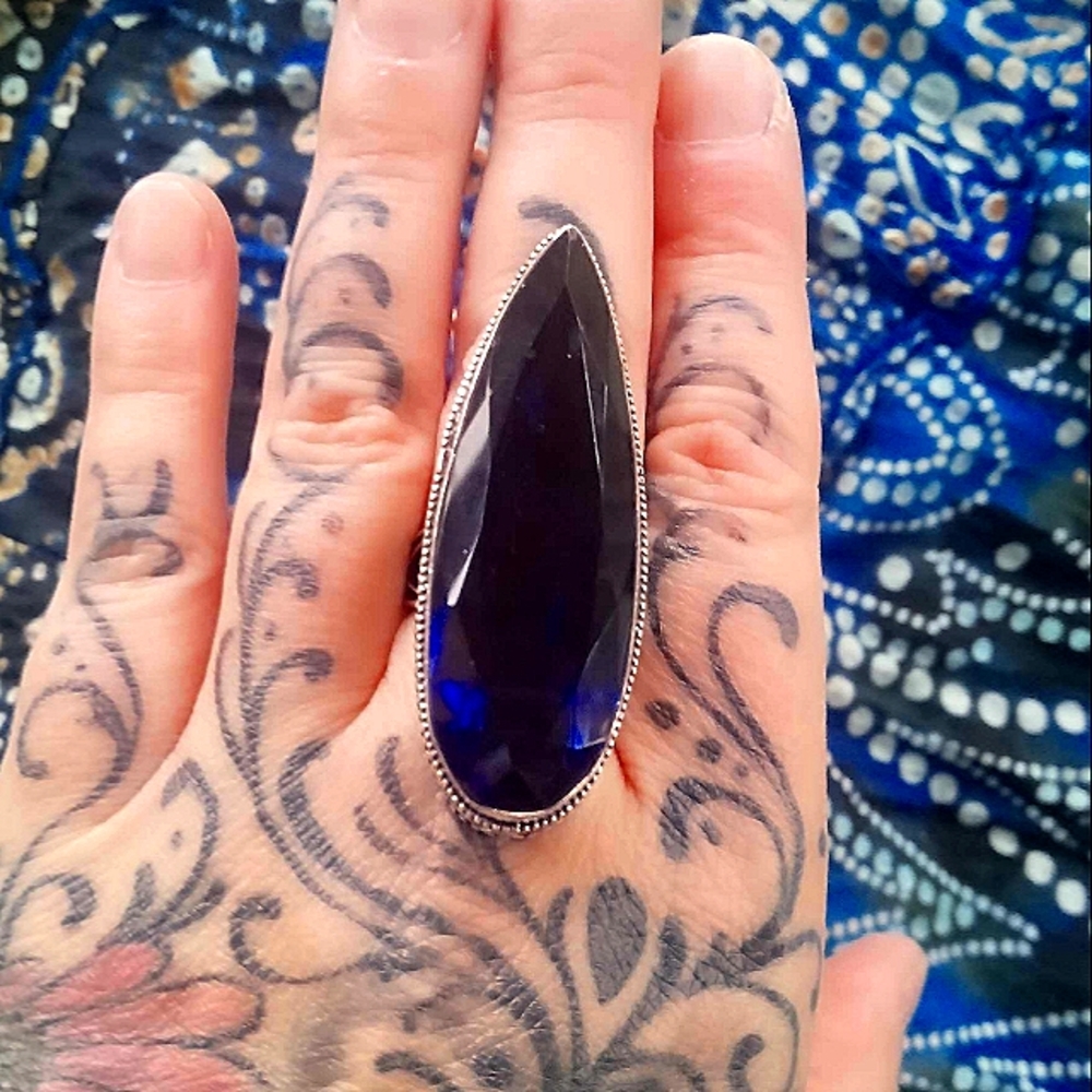 ❤ London Blue Topaz Tear Drop SS Huge Ring, size 8